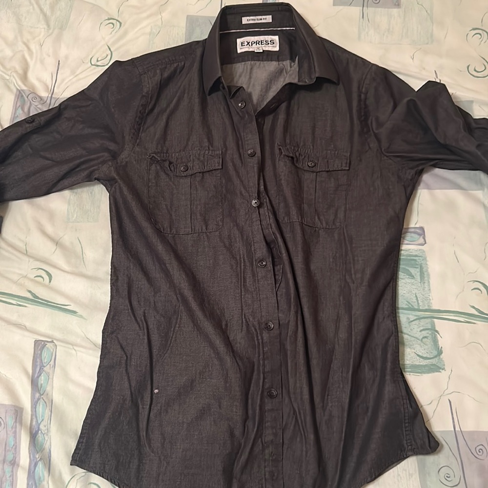 Express, extra slim fit dark gray button up size medium 15-15.5
